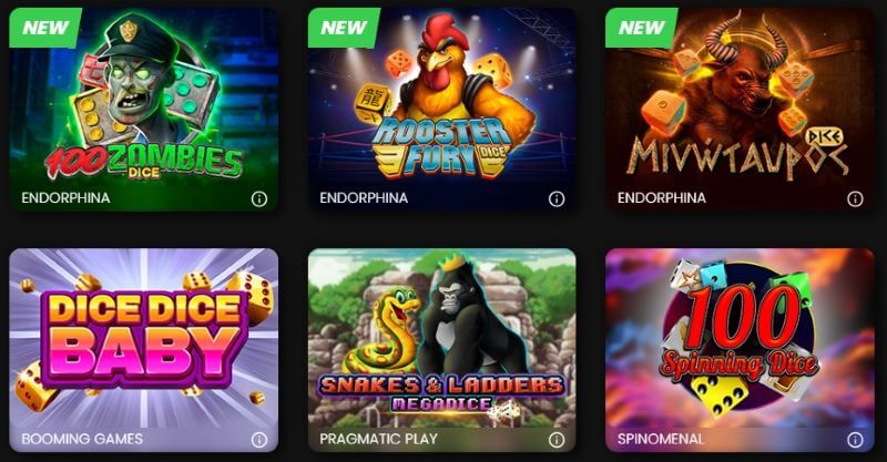 Crypto Dice game selection at Chipstars