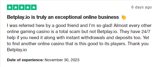 A positive BetPlay.io review on Trustpilot