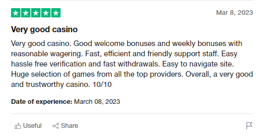 A positive Cobra Casino review on Trustpilot