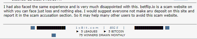 A negative BetFlip Casino Review on bitcointalk