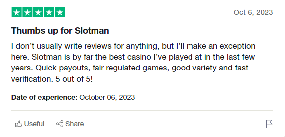 A positive Slotman Casino Review on Trustpilot